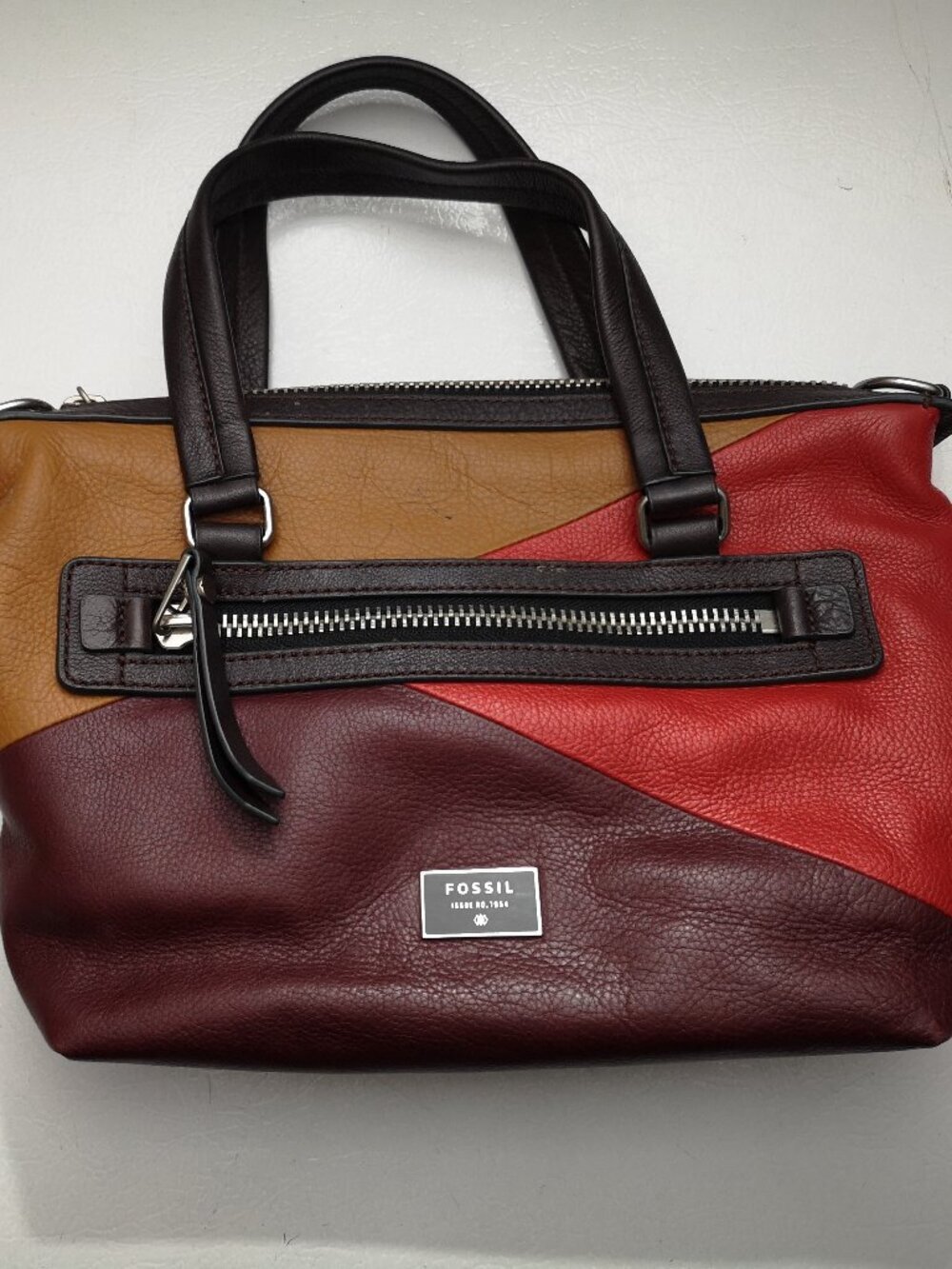 Fossil Dawson Leather Satchel Handbag Multi Colored Patchwork Lined (No Key)